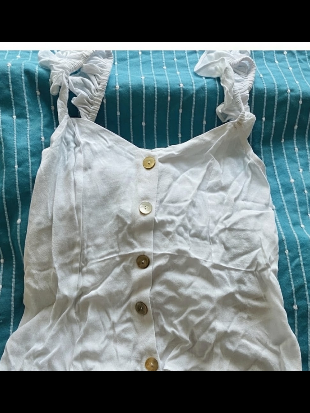 White Button-Front Ruffle Strap Tank
